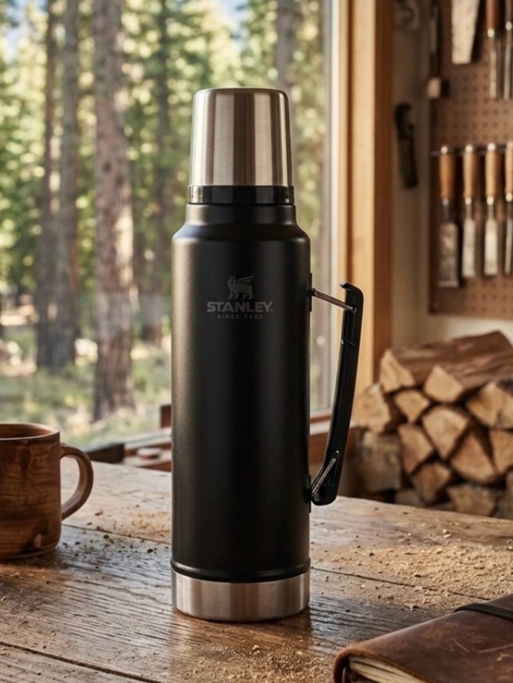 🩷 EUC Stanley Black Insulated Vacuum Bottle with Silver Lid
